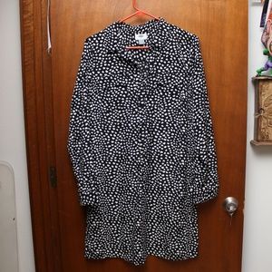 Black & White Heart Print Long Sleeve Shirt Dress
